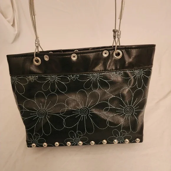 Hardwear By Renee Shoulder Tote Bag Upcycled Wood Rivets Cables Leather Floral - Picture 11 of 11